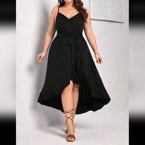 High Low Ruffle Black Cami Dress